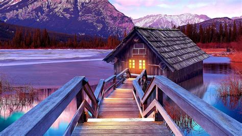 Lake Mountains 1080p Scenery Scenery Nature House Stairs
