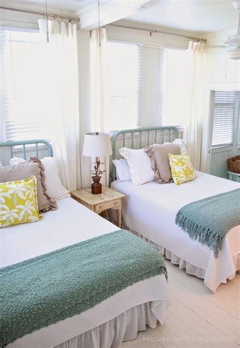Boho natural daybed with pearl white mattress cover. House of Turquoise...great shared room. Double twin beds ...