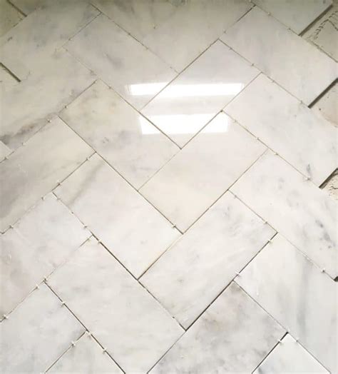 Large Herringbone Marble Tile Floor A Great Tip To Diy It For Less