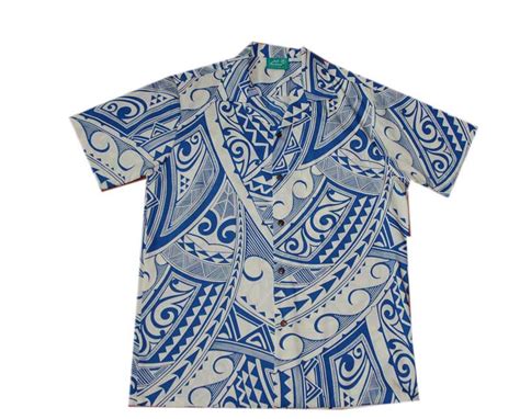 Cotton Polynesian Blue Tattoo Waves Shirt Jade Fashion Hawaiian