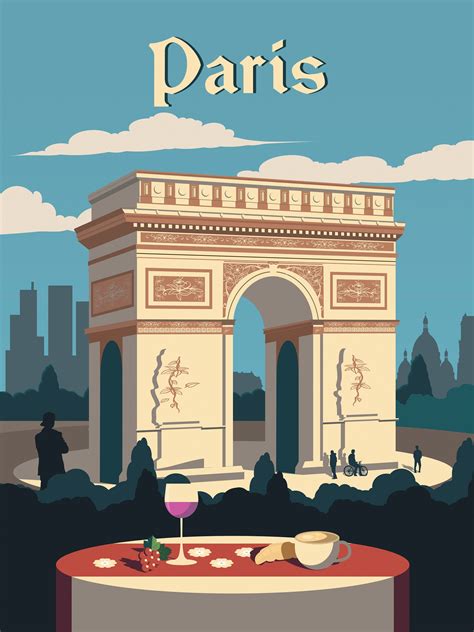 Paris Travel Poster Vintage Retro Skyline City Map Print Art Artwork