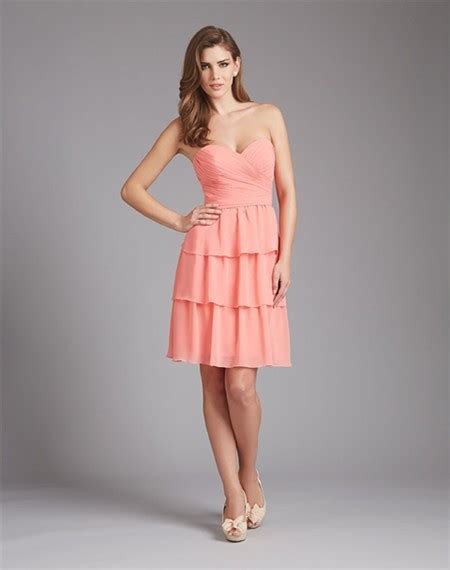Strapless Sweetheart Short Tiered Coral Chiffon Wedding Guest