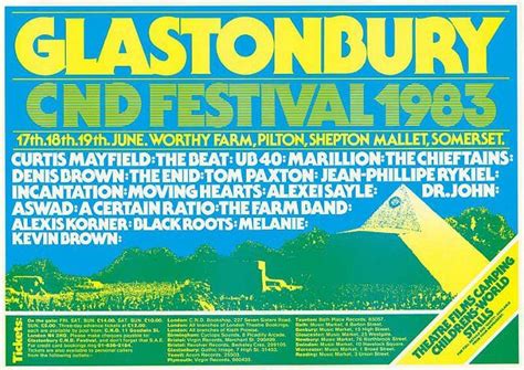 Glastonbury Cnd Festival Line Up Poster From 1983 Festival Posters