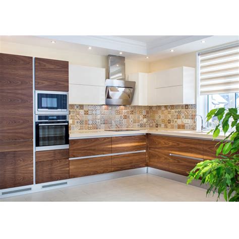 Modern Timber Veneer Finish Kitchen Cabinets
