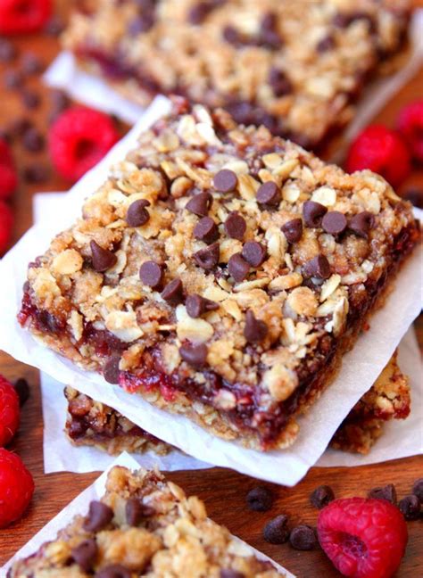 3/4 c butter 1/3 c packed brown sugar 1/3 c peanut butter 2 1/3 c. Chocolate Raspberry Oat Bars | Recipe (With images ...