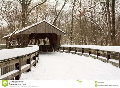 Snowy Winter Covered Bridge Stock Photo Image Of Nature Park 36828028