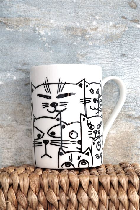 Hand Painted Mugs Cat Mug Cat Coffee Mugs Becher Taza Pintada Etsy