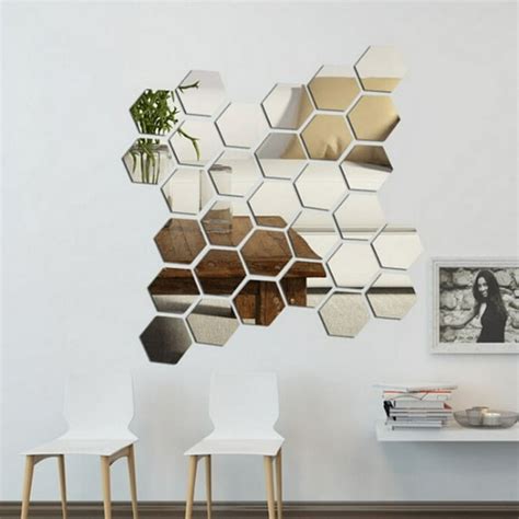 12pcs Diy Wall Sticker Hexagonal 3d Mirror Self Adhesive Mirror Tiles