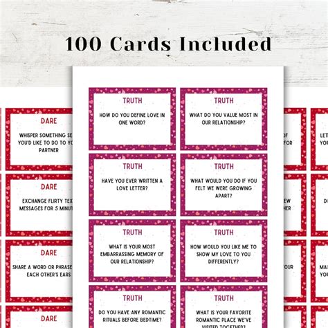 100 Couples Truth Or Dare Question Cards Valentines Day Games Game For Couples Couples Games