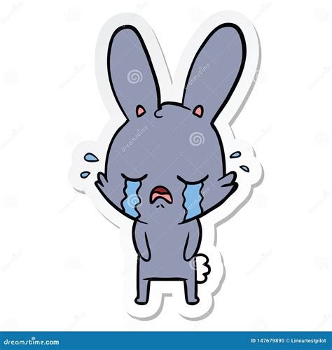 Sticker Of A Cute Cartoon Rabbit Crying Stock Vector Illustration Of