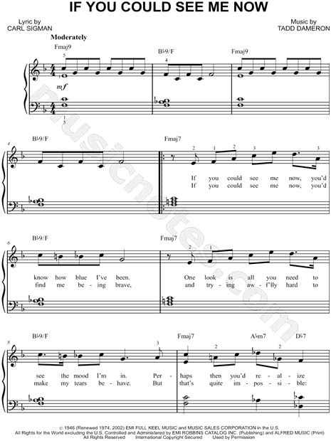 Tad Dameron If You Could See Me Now Sheet Music Easy Piano In F Major Download Print