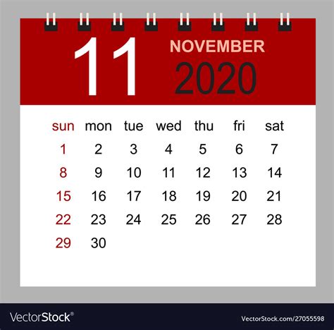 Simple Desk Calendar For November 2020 Royalty Free Vector