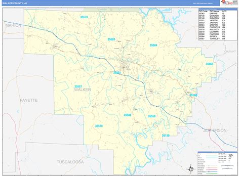 Walker County, AL Zip Code Wall Map Basic Style by MarketMAPS - MapSales