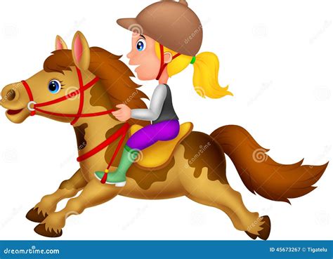 Little Girl Riding A Pony Horse Stock Vector Illustration Of