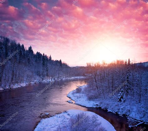 Beautiful River In Winter Landscape — Stock Photo © Nejron