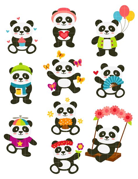Happy Panda Set Semi Exclusive Clip Art Set For Digitizing