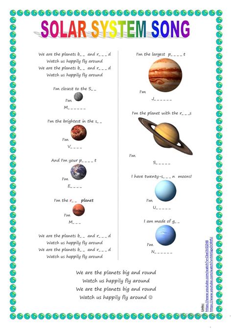 Song for kids: Planets / Solar System song worksheet - Free ESL