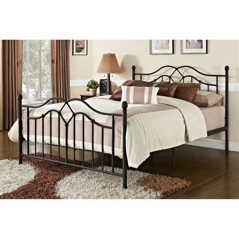 Headboard attaches to standard bed frame. Queen size Brushed Bronze Metal Bed with Headboard and Footboard