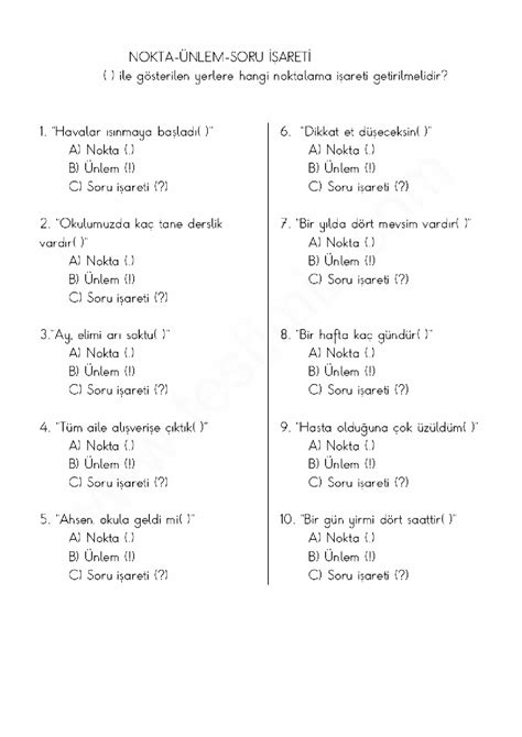 1. Sınıf Noktalama İşaretleri Etkinliği - DERS KİTABI CEVAPLARI