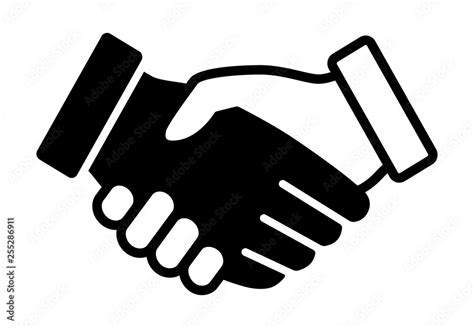 Black And White Handshake Or Shaking Hands In Unity Flat Vector Icon