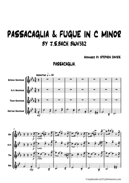 Passacaglia Fugue In C Minor Bwv832 By Js Bach For