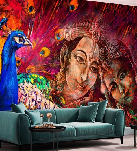 Buy Multicolour Non Woven Paper 5x9 Feet Radha Krishna Wallpaper By