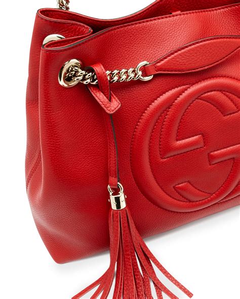 Gucci Soho Leather Medium Chain Strap Tote Red