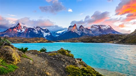 View On Torres Del Paine Over The Pehoe Lake Patagonia Chile