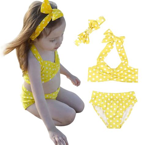 Cute Baby Little Girls Polka Dots Fringe String Bikini Swimsuit Bathing