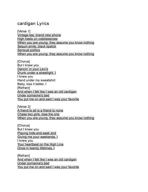 Cardigan Taylor Swift Cardigan Lyrics Verse 1 Vintage Tee Brand