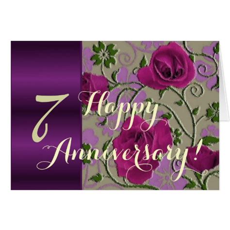 7th Wedding Anniversary Roses Greeting Card Zazzle