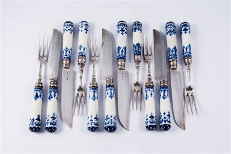 Set Of Six French Table Knives And Forks Saint Cloud Blue And White
