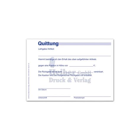 Quittung über die bezahlung einer kaution datum vermieter mieter adresse adresse. Quittung "Leihgabe" - Praxisorga.de - Onlineshop für Pr