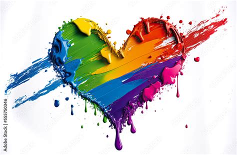 Rainbow Heart Paint Splatter Isolated On White Generative Ai Stock