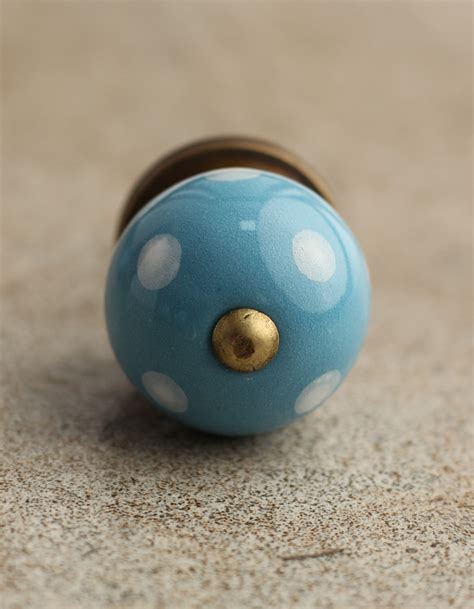 Turquoise Cabinet Knob With White Polka Dots Knobco