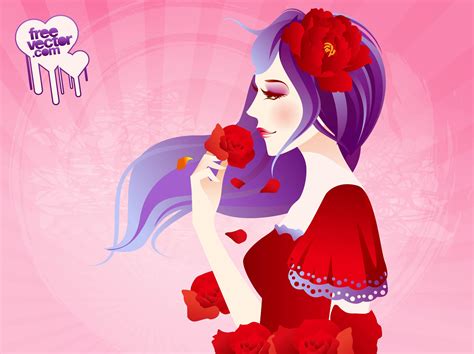 girl with roses vector art and graphics