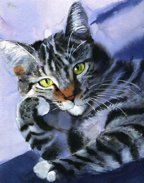 A Painting Of A Cat With Green Eyes