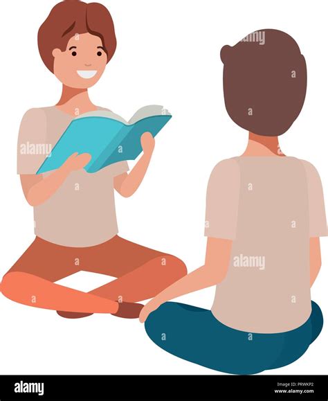 Young Boys Sitting Reading Book Stock Vector Image And Art Alamy