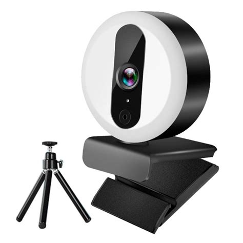 2k Webcam With Contact Ring Light Tripod Noise Reduction Microphone Plug And Play Usb Computer