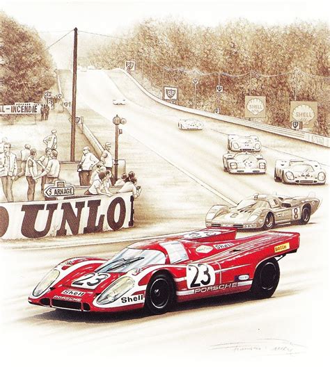 À l'honneur en sport auto et moto. Lithographie Affiche Poster 24H 24 Heures Hours Du Le Mans ...