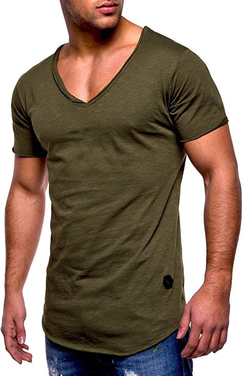 Yefree Men S Summer Casual Solid Color Short Sleeve Deep V Neck T Shirt