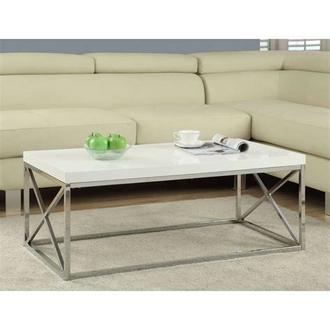 Monarch Specialties Gloss White And Chrome Coffee Table I 3028 The