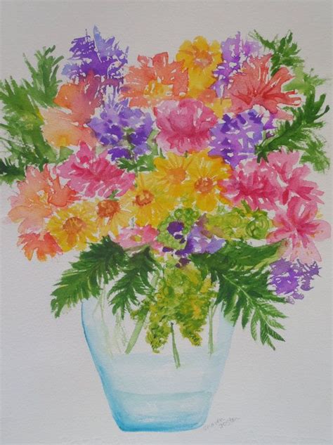 Flowers Watercolor Painting Original 11 X 15 Pink Purple Etsy