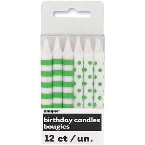 Lime Green Stripes And Dots Birthday Candles 12pk