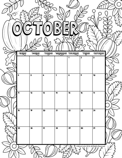 October 2020 Coloring Calendar Woo Jr Kids Activities Coloring
