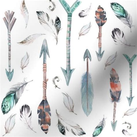 8 Arrows And Feathers Teal And Coral Spoonflower