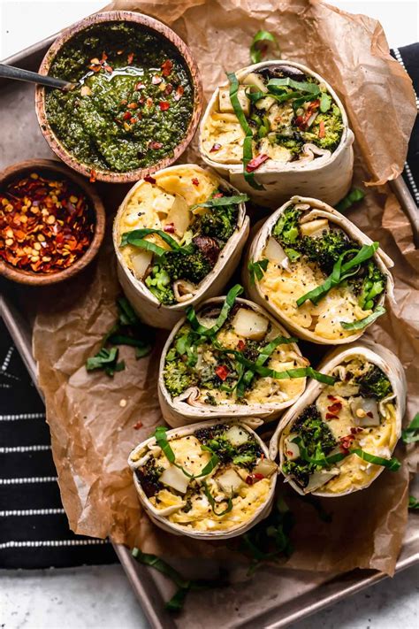 The cheese can be omitted, and other vegetables such as green peppers or mushrooms. pesto vegetarian breakfast burritos {freezer-friendly ...