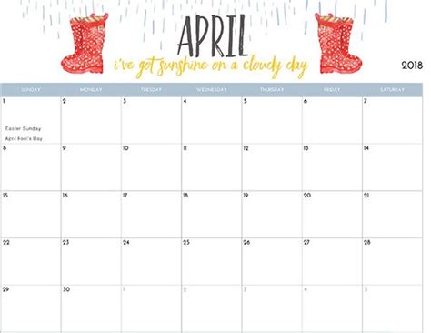 Cute April Calendar 2018 Printable Calendar Imom Calendar Printables