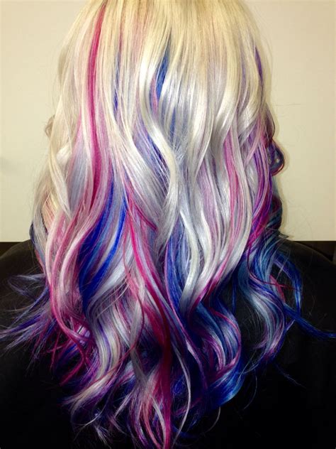 Image Result For Purple And Blue Highlights Blonde With Pink Pink