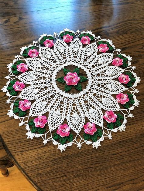 Crochet Doily Made To Order Flower Garden Pineapple Doily Rose Doily